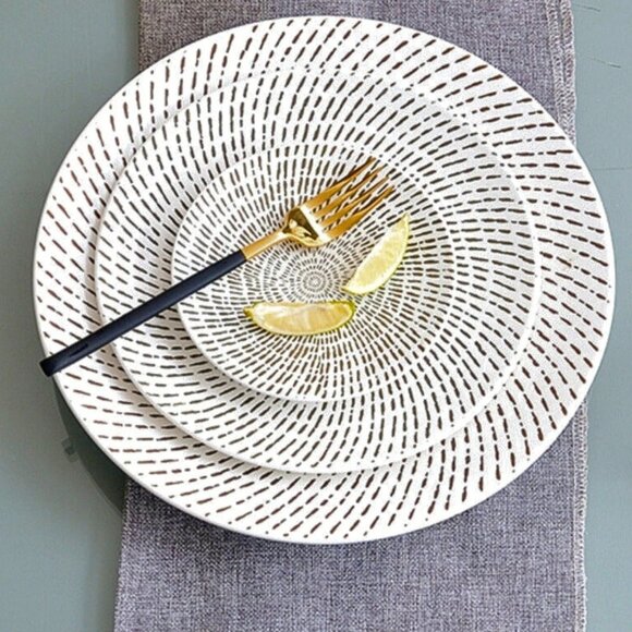 Modern Boho Ceramic Plate Set – 4pcs, Handcrafted Look, 2 Large + 2 Medium - Picture 4 of 10